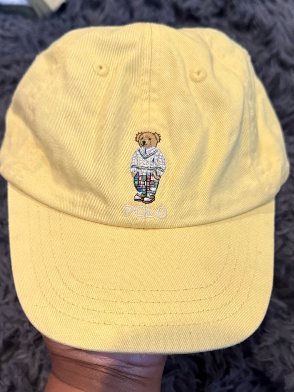 Polo by Ralph Lauren Pastel Yellow Bear Embroidered Kids Hat